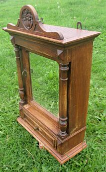 Antique vintage French Oak medicine Wood Carved bathroom Cabinet Beveled Glass mirror Pillars