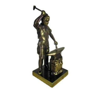 Solid Brass Statue Figurine Blacksmith Anvil Cobbler Working man 10.62" Vintage