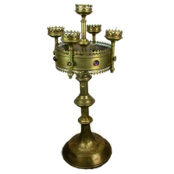Large Antique Brass 5 Arm Candle Holder Candelabra Church Altar Ornate HTF