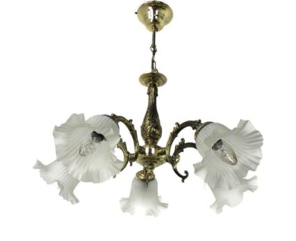 Small Chandelier 5 Arm Light Glass Tulip Shades Ornate Brass Country Barn Style
