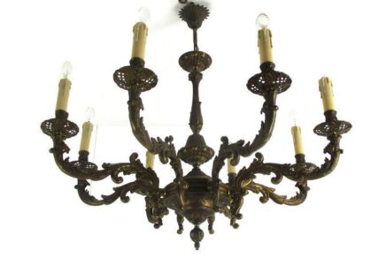 Spanish Revival Style Chandelier 8 arm Lights Ornate Brass Ceiling Fixture