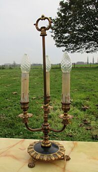 French Antique Brass 3 Arm Candle Holder Candelabra Table Lamp Hollywood Regency