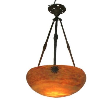 Art Nouveau Deco French Pate de Verre Brass Chandelier Pendant Gorgeous