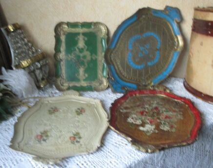 Italian Mid Century Hollywood Regency Florentine Serving Tray Platter set of 4