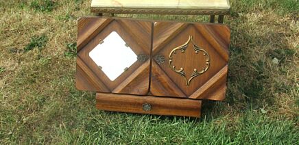 Vintage Rockabilly Medicine Wall Cabinet Apothecary Double Doors carved Wood