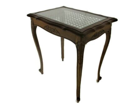 Small Louis XV Style  Side Coffee Occasional Table Cane Rush Glass Table Top Gorgeous