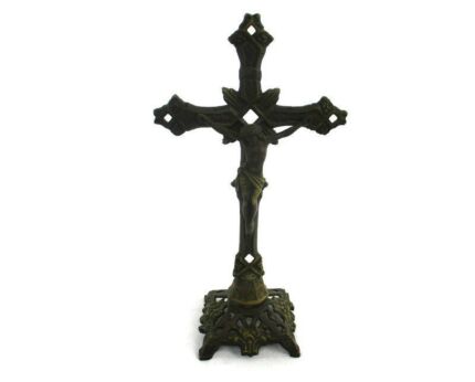 French Standing Crucifix Corpus Christi Cross Jesus Christ Calvary Faux Brass