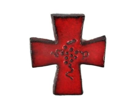Mid Century Modern Ceramic Crucifix Belgium Red Vine Grapes Era Amphora Perignem 4.13"