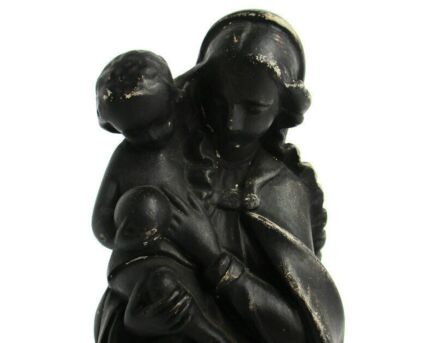 Statue Virgin Mary Madonna Infant Jesus Tenderness Plaster Painted Black