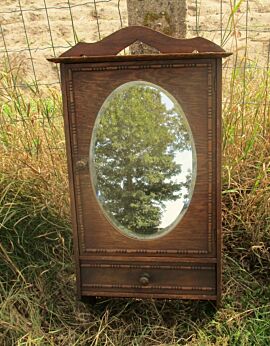 Vintage Medicine Kitchen Wall Cabinet Apothecary wood beveled glass mirror Hooks