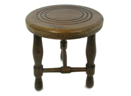 Vintage Hand Carved wood Tripod Milking Stool Pedestal Table Plant Flower Bonsai Stand Side Table Barn Country Style