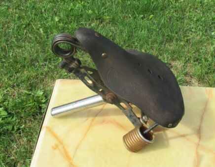Antique Leather Spring Brown 218 Bicycle Motorcycle saddle Authentic Rare