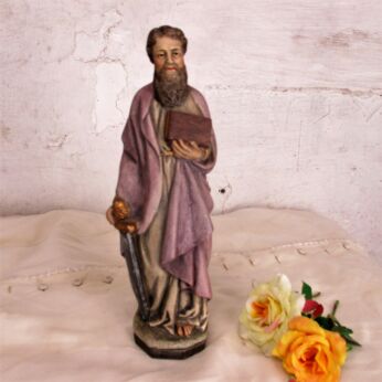 Polychrome Statue Saint Paul Apostle of Christ Saul of Tarsus Stoneware Bible Sword
