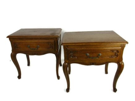 Pair of Country French Louis XVI Style Hand Carved Nightstands End Tables Vintage