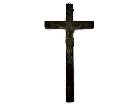 Small Vintage Brass Corpus Wooden Cross  Wall  Hanging Crucifix Jesus Christ   9.84"