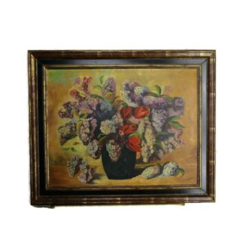 Oil Painting on Canvas Framed Still Life Wildflowers Poppies Lilacs C. Raets