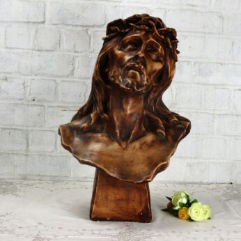 Bust Jesus Christ Church Plaster Statue Crown of Thorns Brown Sculpture 22.05"