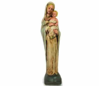 Statue Virgin Mary Our Lady Madonna Statue Infant Child Polychrome Tenderness Plaster 11.41"
