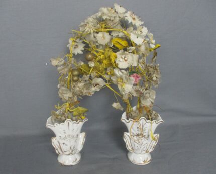 Antique Couple Porcelain Fan Flair Vases Flower Bridal Bouquet Vieux Paris