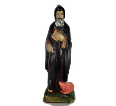 Saint Anthony of Abad Statue the Great Pig Plaster Gothic Figurine HTF 9.05"