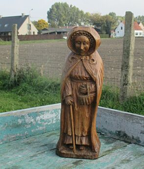 handmade Carved Wood Statuette Figurine Old Woman with Cane Folk Art