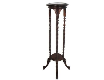 Vintage Barley Twist Carved wood Pedestal Display Side Table Plant Stand 2 Tier 4 Stems Gorgeous