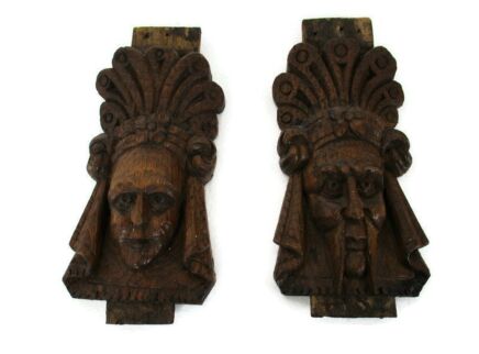 Antique Pair Antique Corbels Hand Carved Oak Breton Pair Architectural
