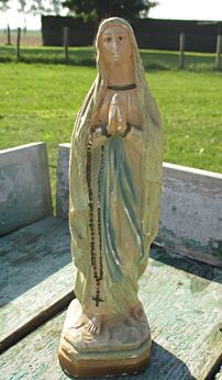 Antique Small Plaster Figurine Lourdes Virgin Mary Madonna statuette French