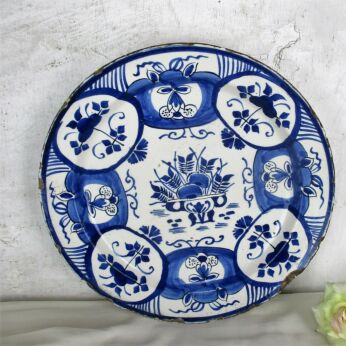 Large 19th Century Hand Painted Delfts Delft Blue Plate Flower Collector HTF
