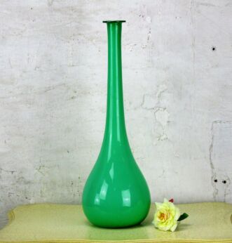 Vintage L Green Cased Glass Genie Bottle Decanter Decorative Funky Vase