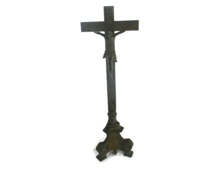 Large Standing Altar Church Chapel Crucifix Jesus Christ Cross Brass Antique