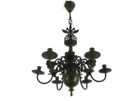 Gothic Castle Chandelier with 6 Candles Bronze Not Electrified 19thC Impressive