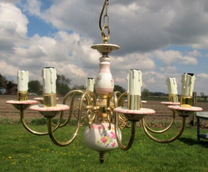 Gorgeous Romantic Vintage chandelier 8 arm Porcelain pink Flowers