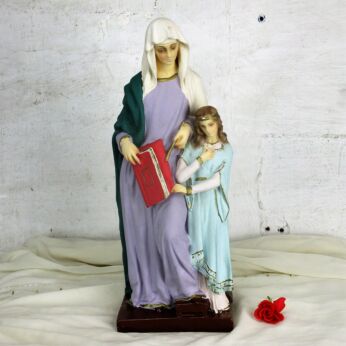 L Statue Saint Anne Virgin Mary as a child Reading Old Testament Polychrome HTF
