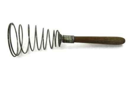Vintage Egg beater Wire Wisk Wooden Handle Iron Spring