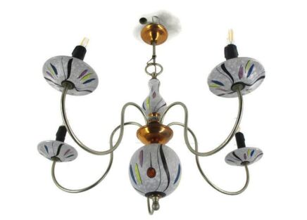 Porcelain Ceramic Brass Chandelier West Germany Style 5 Arms Lights Wonderful