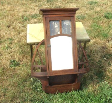 Antique Wooden medicine Wood bathroom Cabinet Glass mirror Apothecary Pictures