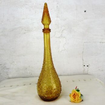 Vintage Art Bubbled Glass Brown Amber Decorative Bottle Italian Lidded 17.71"