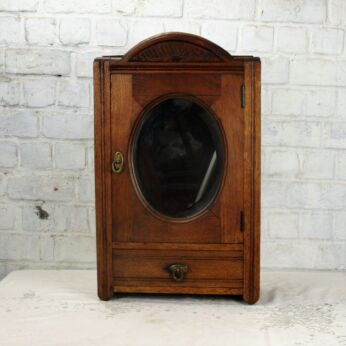 Vintage Wooden Medicine Wall Cabinet Apothecary Oval Beveled Glass Mirror