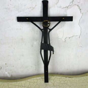 Vintage Hand Made Hanging Crucifix Wrought Iron Modernist Folk Art Lovely