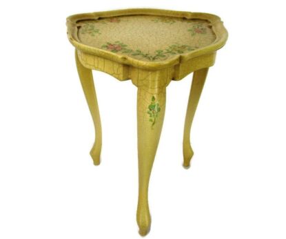 Small French Provincial Romantic Pedestal Side Table Hand Painted Flowers Gorgeous HTF Crackled White