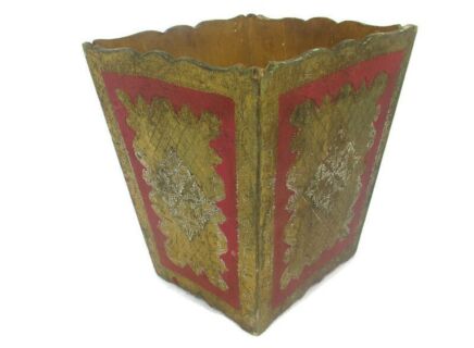 Florentine Wood Italian Hollywood regency Letter Holder Gold Gilded Basket Umbrella Stand