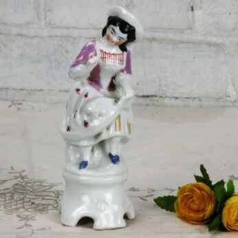 Lovely Statue Figurine Beautiful Girl One Flower Vase Porcelain era Vieux Paris