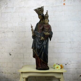 Antique Polychrome Madonna Infant Child Statue Church Plaster Collector 33.85"