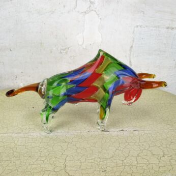 Colorful Bull Figurine Murano era Ercole Barovier/ Barbini  Exotic Art glass WOW
