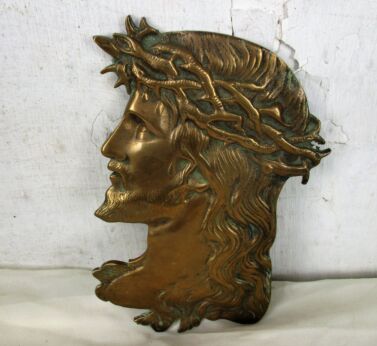 Antique Brass Plaque Religious Jesus Christ Crown of Thorns Reclaimed