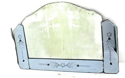 Art Nouveau Mirror Blue! Edges Venetian Ornate Etched Glass Art Deco HTF