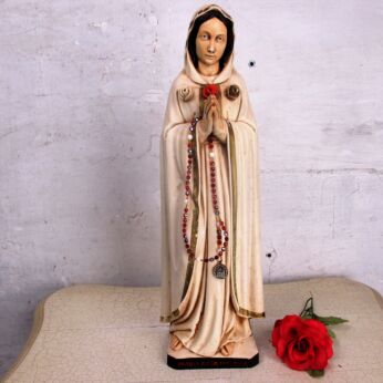 Vintage Statue Maria Rosa Mystica Montichiari 1983 Italian Plaster 18.5" HTF