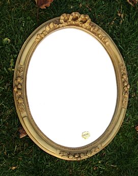 Vintage Oval Mirror Hollywood Regency Style Ornate Flowers Vanity Marked
