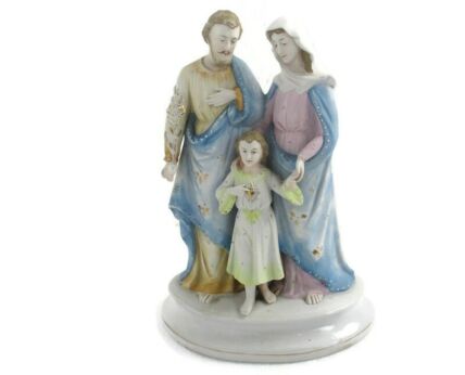 Antique Statue Holy Family Saint Joseph Virgin Mary Child Marked Bisque 12.79"